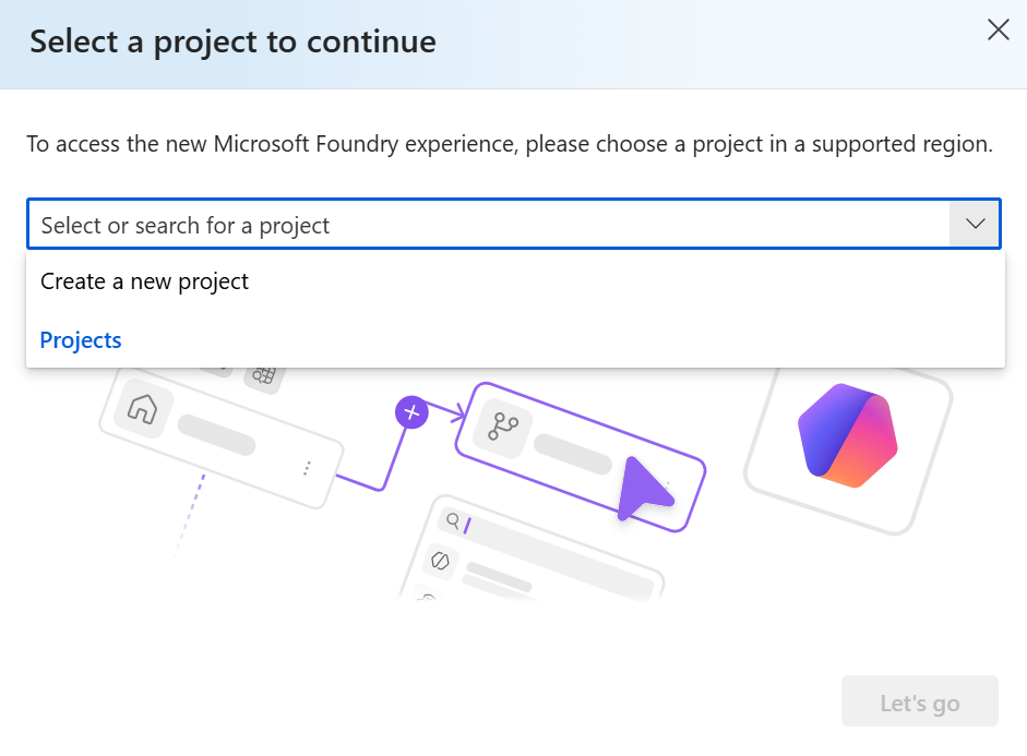 Screenshot of the prompt to create a new project.